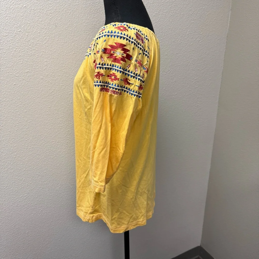 Cowgirl Tuff Co Yellow Embroidered Western Boho Aztec Off Shoulder Top L - Picture 4 of 9